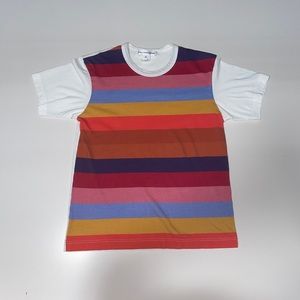 mens - COMME DES GARCONS shirt - S - MULTICOLOR STRIPES 100% Cotton Short Sleeve